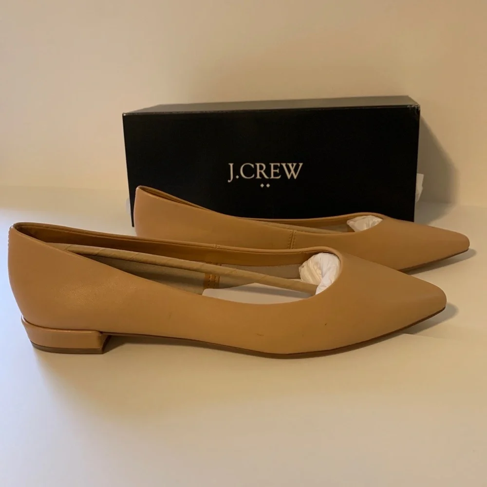 J. Crew Marina Leather Pointy Toe Flats Warm Beige Size 8 BNIB - Picture 3 of 8